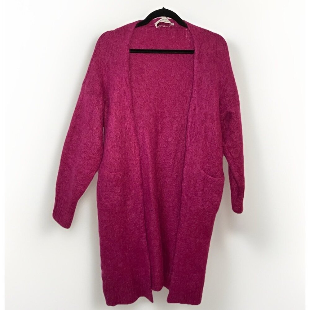 Vintage Salsa Color Mohair Cardigan Womens Purple Open Front Long Line Lagenlook